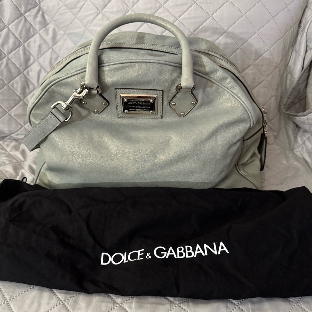 Dolce & Gabbana Silver Leather Miss Biz Satchel Shoulder Bag With Dust Bag